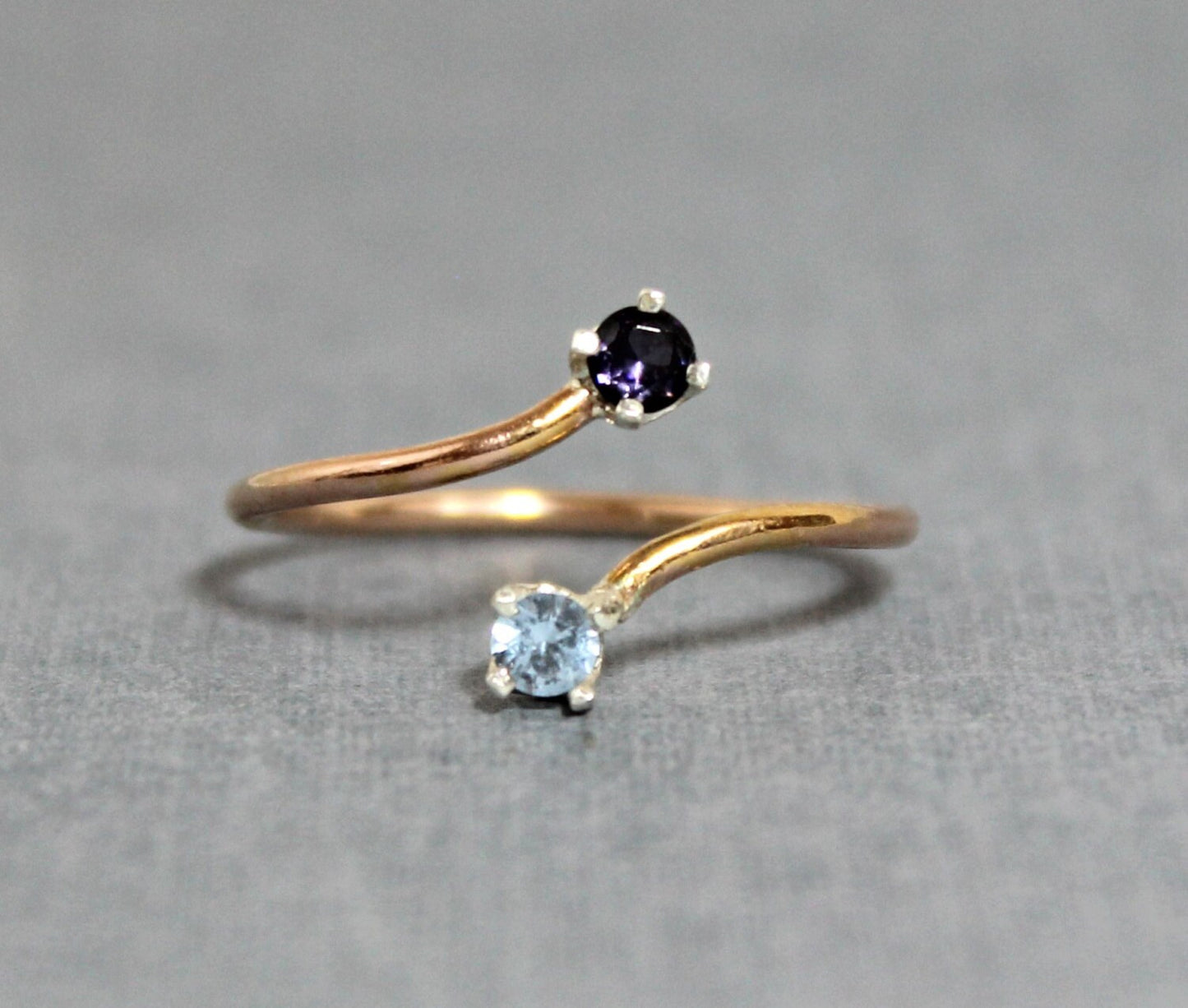 Personalized Dual Birthstone Ring - Amethyst and Aquamarine Cubic Zirconia Ring - 14K Rose Gold Filled Ring -Double Birthstone Ring
