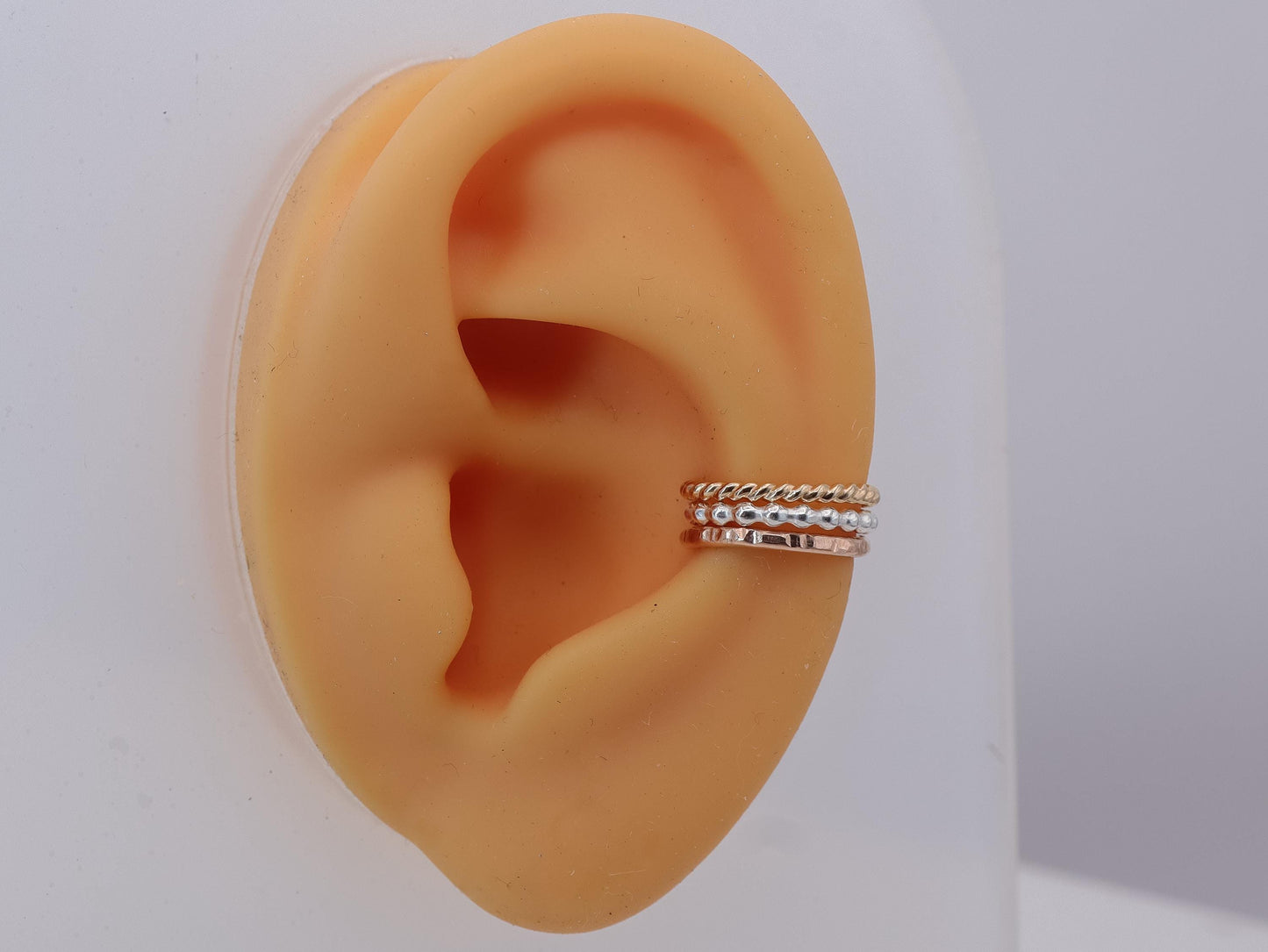 Set of 3 Mixed Metal Ear Cuffs • Sterling Silver, 14K Gold Filled Conch