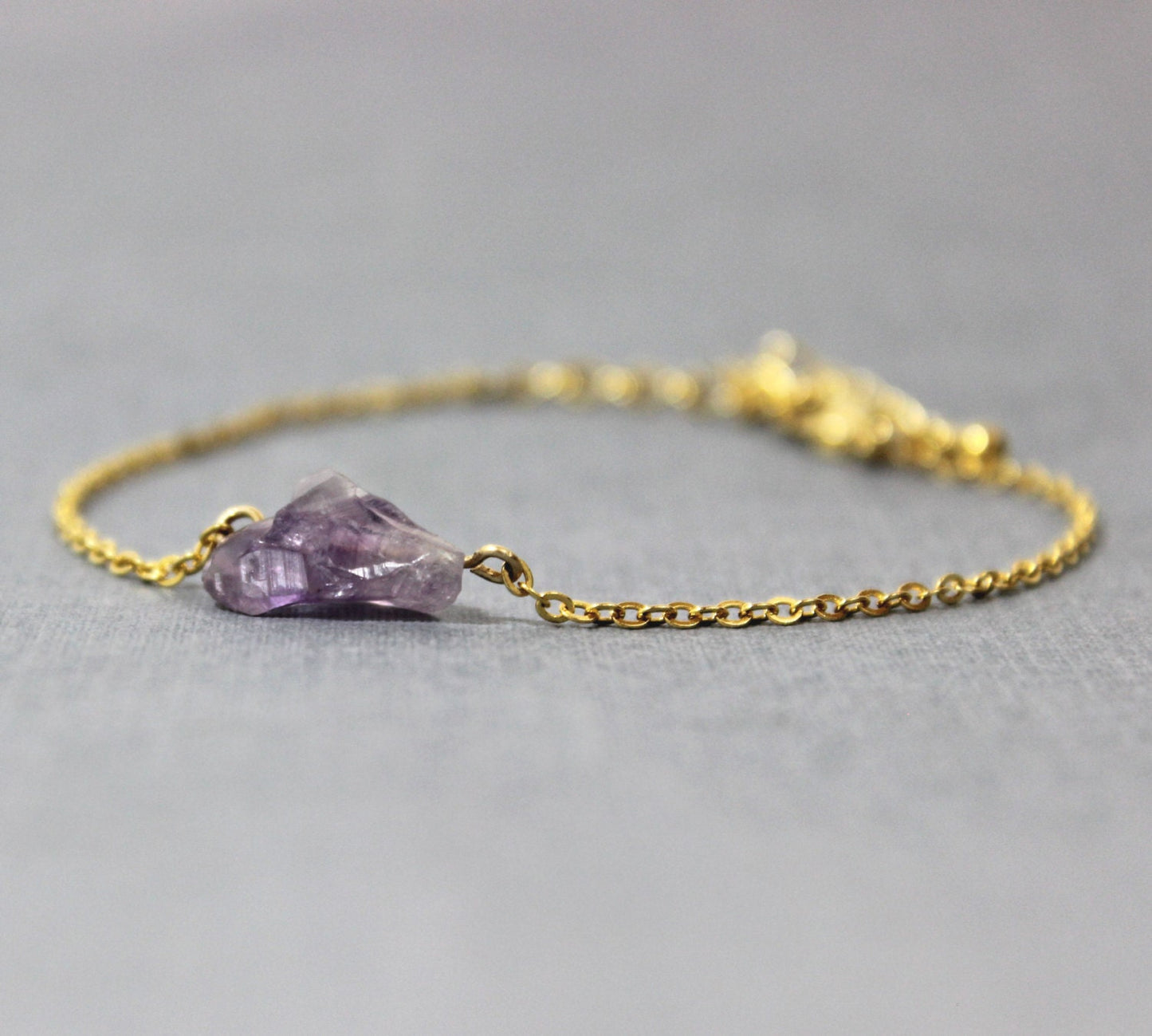 Raw Amethyst and Gold Bracelet - February Birthstone Bracelet -Amethyst Bracelet