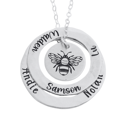 Layered Open Circle Name Necklace // Custom Mixed Metal Family Pendant