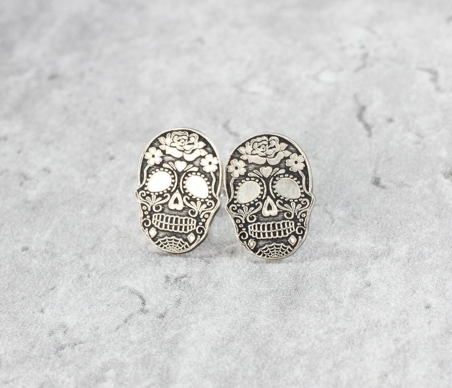 Sterling Silver Sugar Skull Stud Earrings