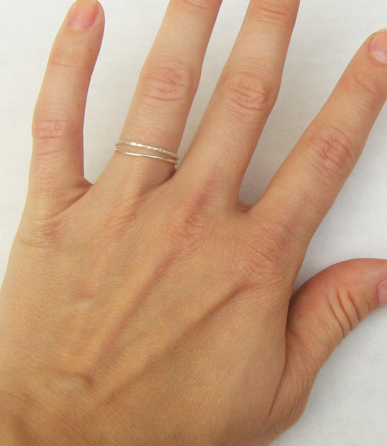 Set of 2 Simple Thin Sterling Silver Rings - Stackable