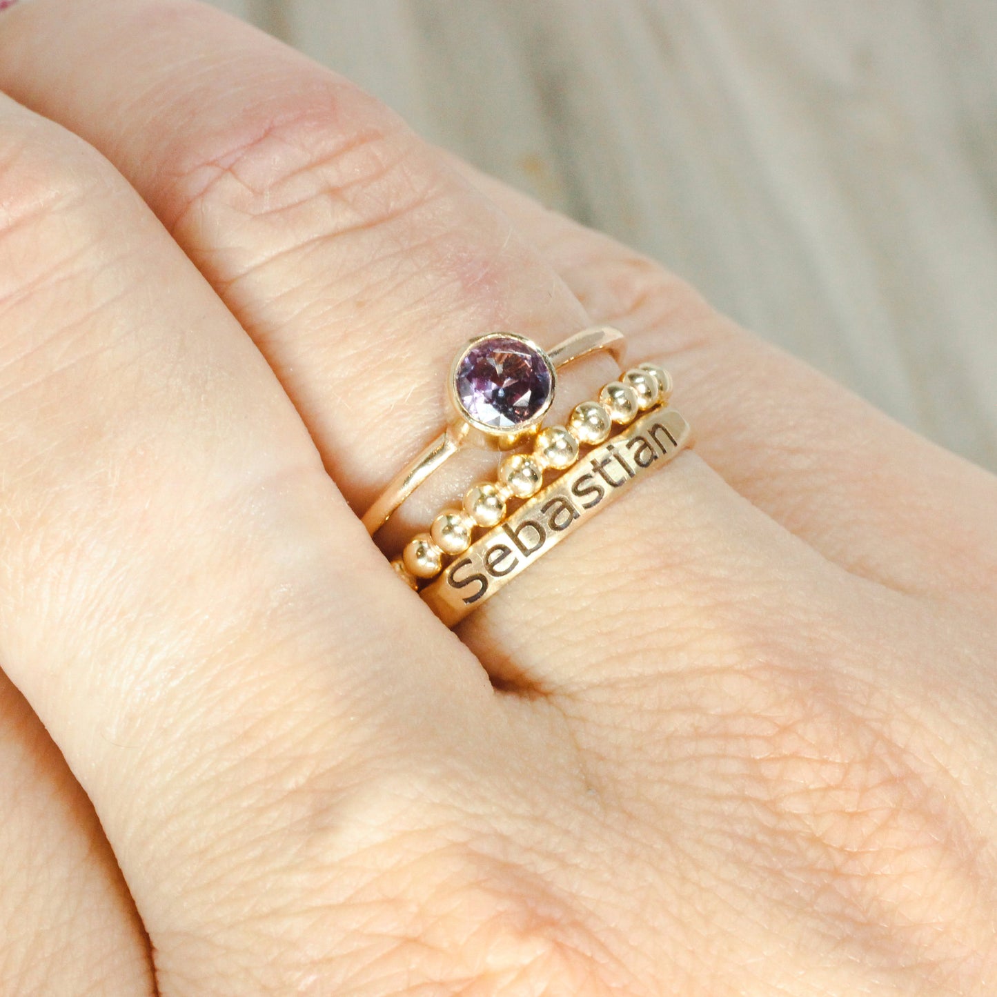 Sterling Silver Amethyst Stacking Ring // 5mm Faceted Gemstone February Birthstone Stackable Ring // Genuine Amethyst Ring