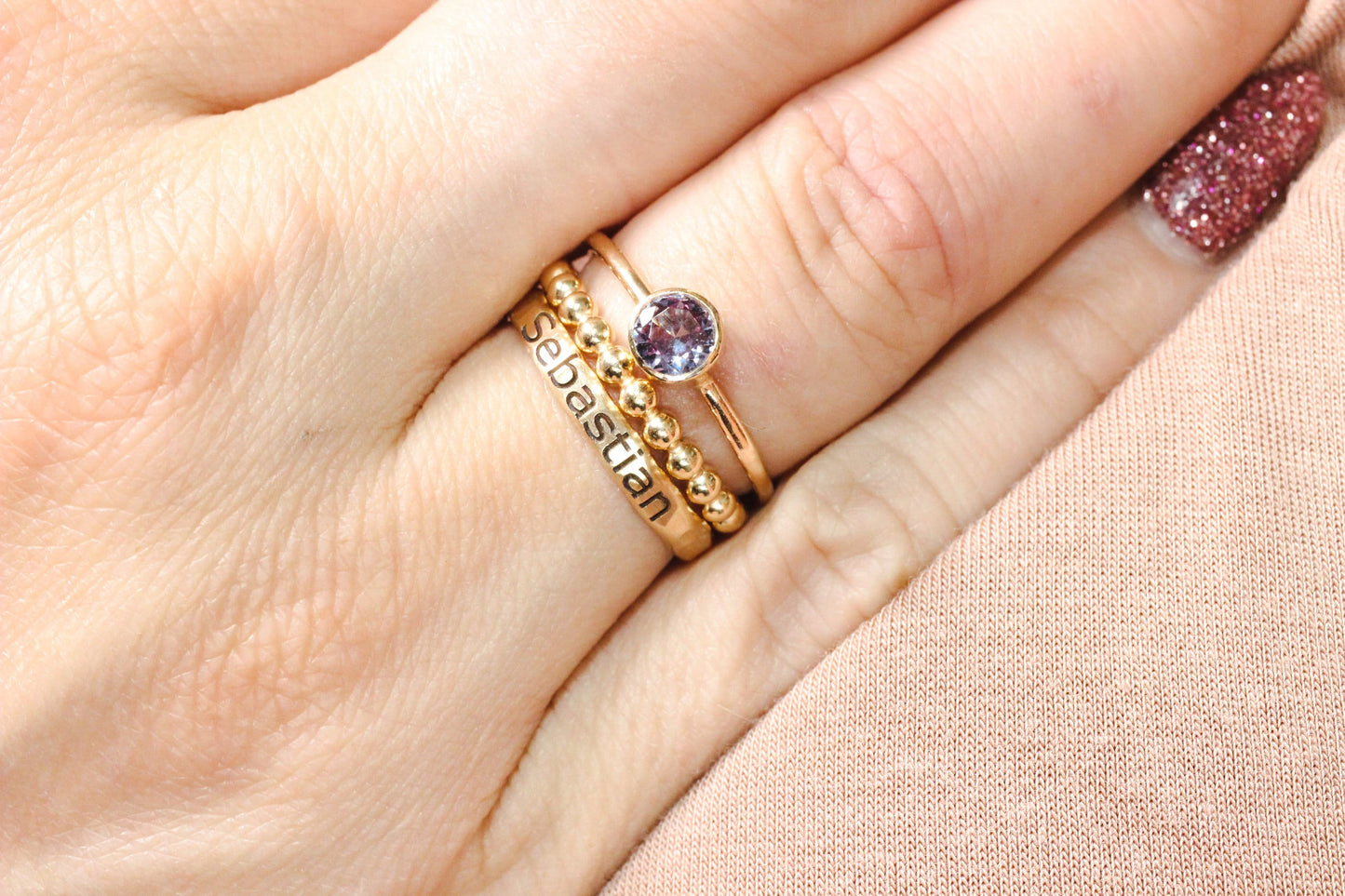 Sterling Silver Amethyst Stacking Ring // 5mm Faceted Gemstone February Birthstone Stackable Ring // Genuine Amethyst Ring