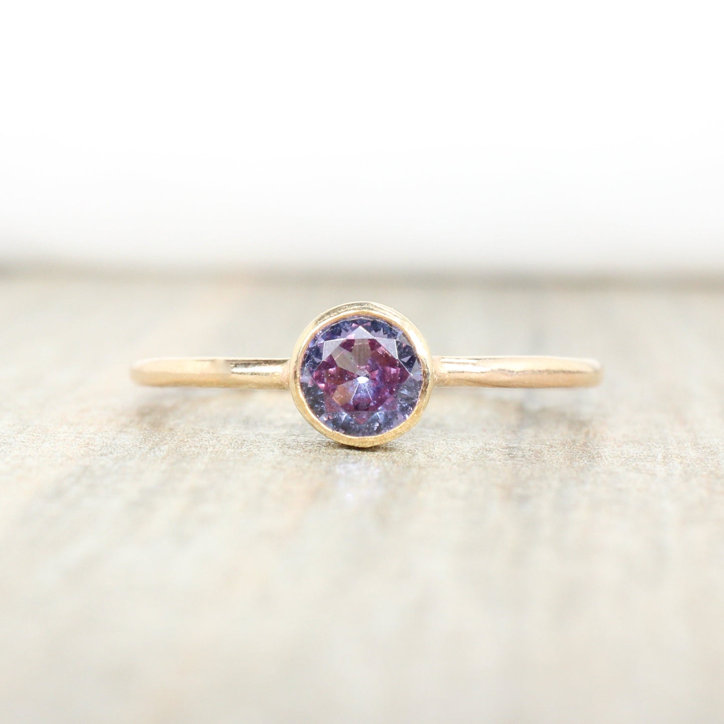 14K Gold Filled Gold Lab Alexandrite Stacking Ring // 5mm Faceted June Birthstone Ring