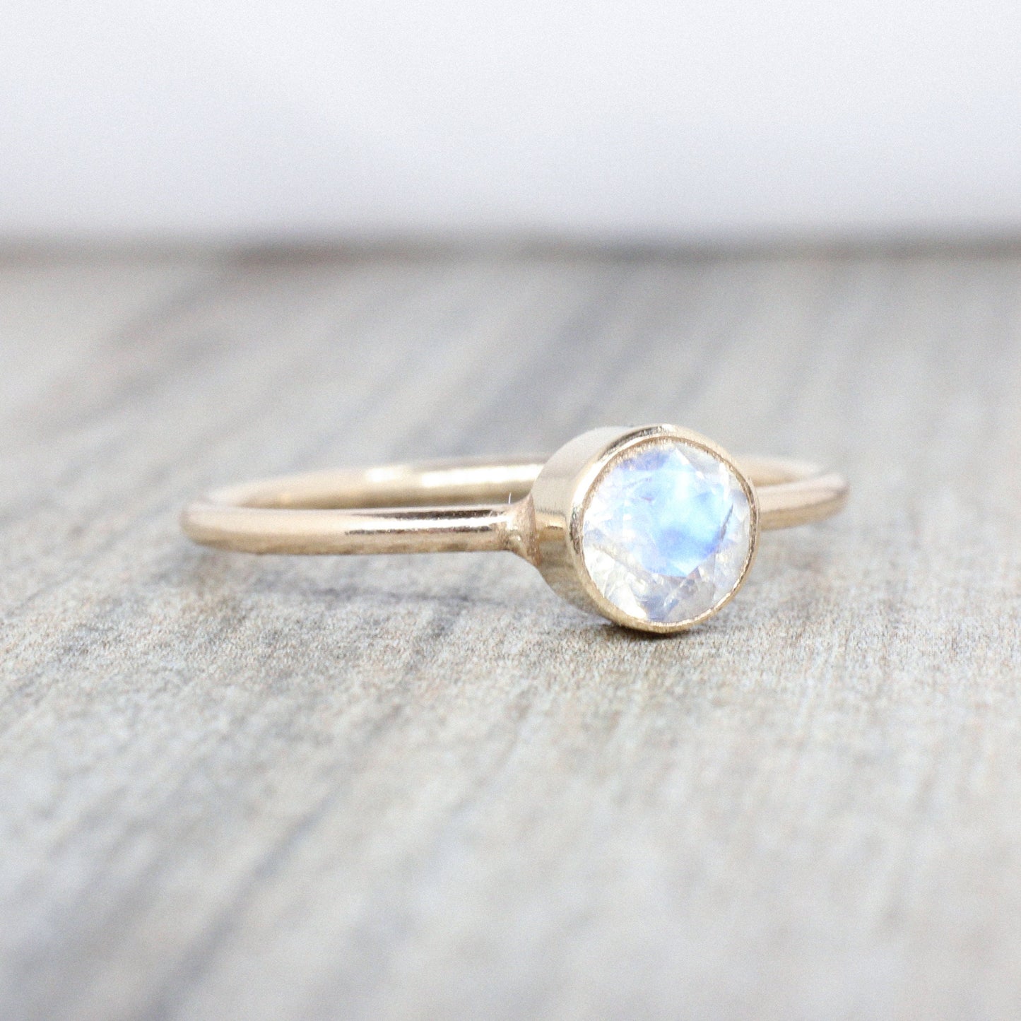 Rainbow Moonstone Stacking Ring in 14K Gold Filled // 5mm Faceted Gemstone June Birthstone