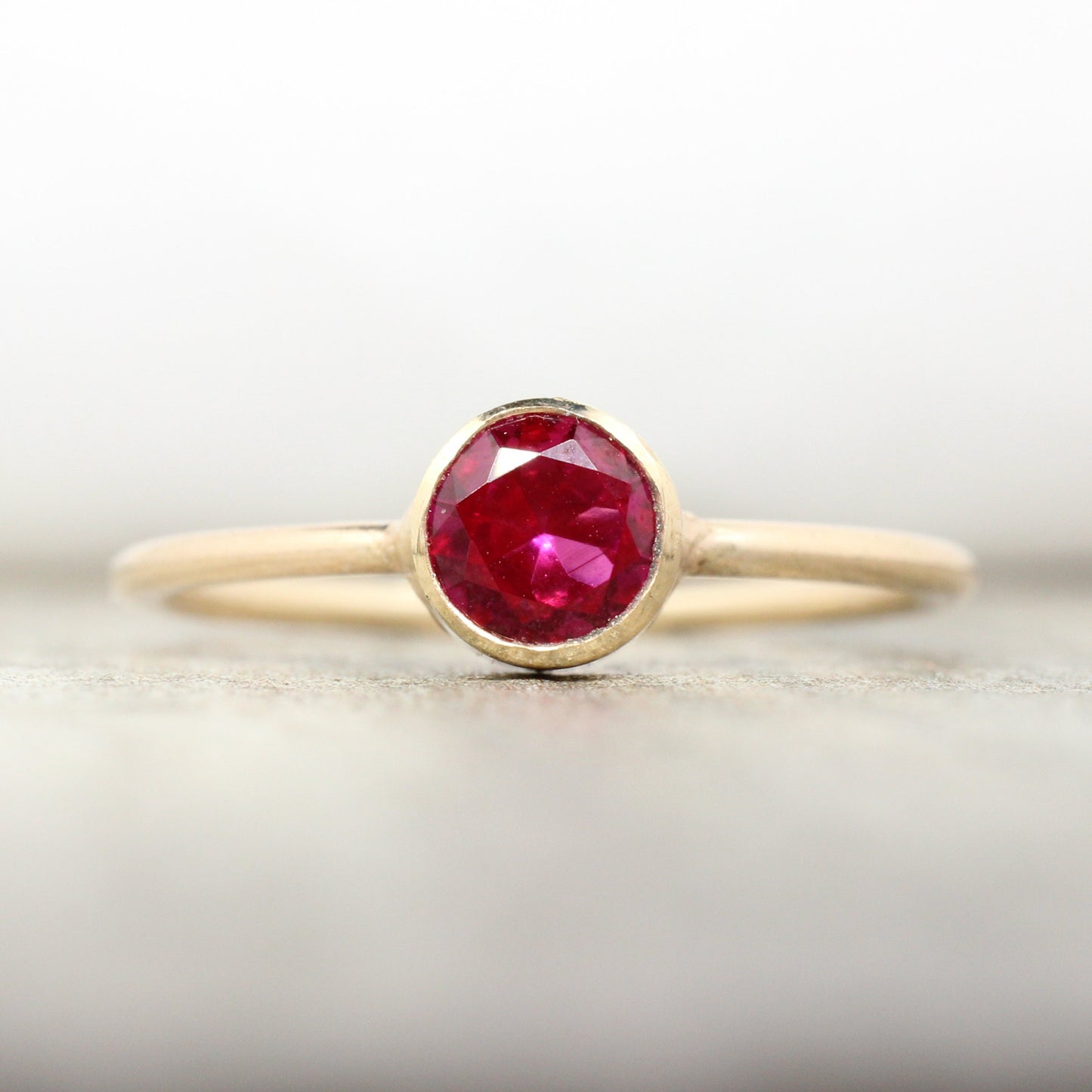 Lab Ruby Stacking Ring in 14K Gold Filled // 5mm Faceted Gemstone July Birthstone Ring