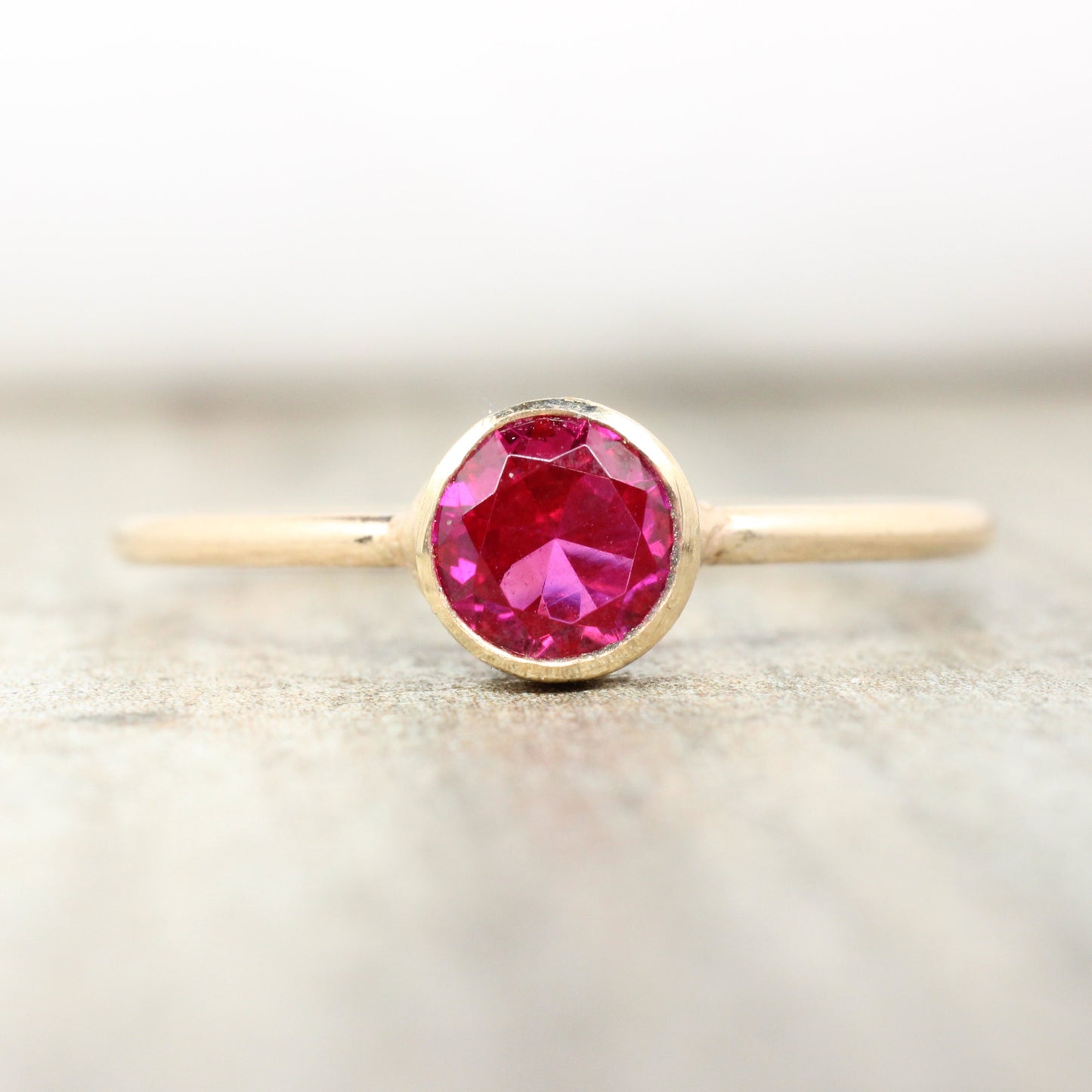 Lab Ruby Stacking Ring in 14K Gold Filled // 5mm Faceted Gemstone July Birthstone Ring