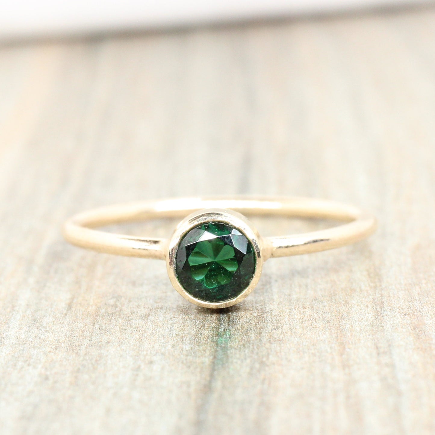 Lab Emerald Stacking Ring in 14K Gold Filled // 5mm Faceted Gemstone May Birthstone