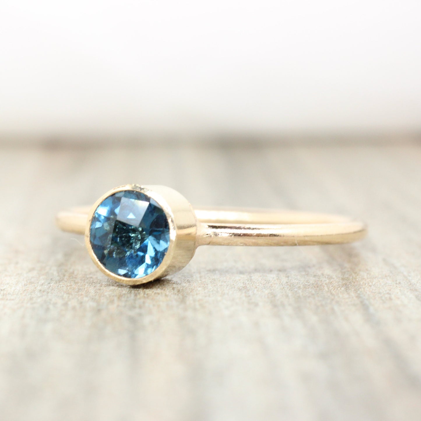 14K Gold Filled London Blue Topaz Ring // 5mm Faceted Gemstone December Birthstone