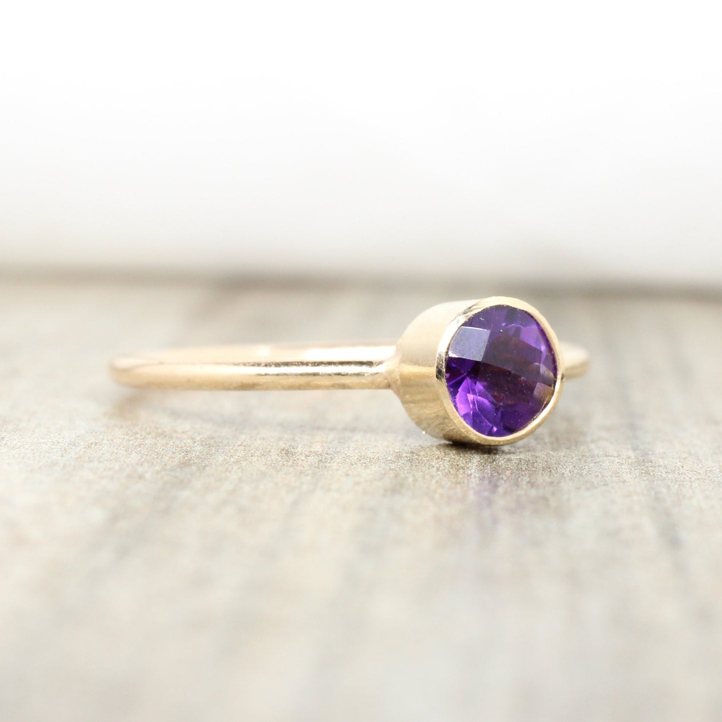 14K Gold Filled Genuine Amethyst Ring // 5mm Faceted February Birthstone