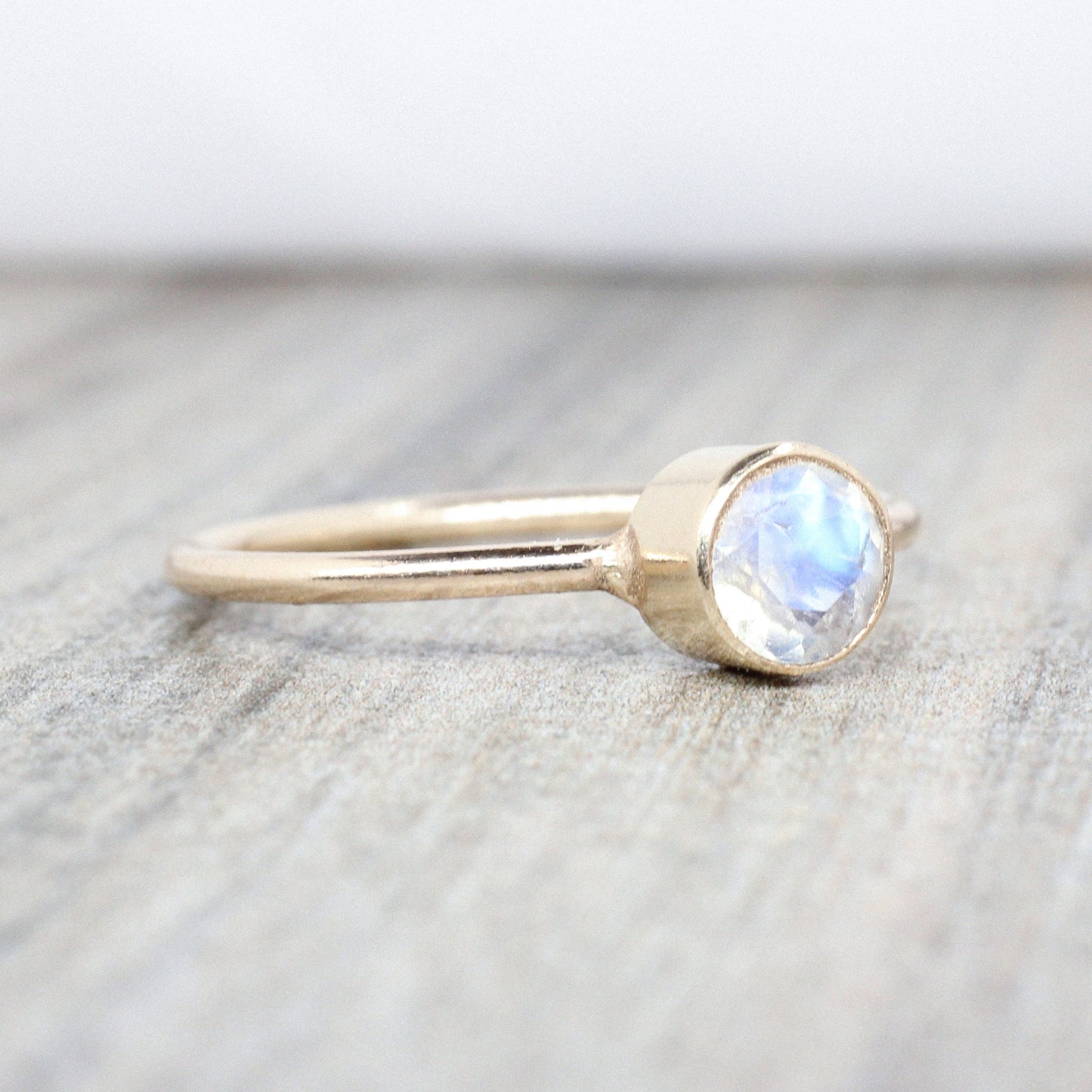 Rainbow Moonstone Stacking Ring in 14K Gold Filled // 5mm Faceted Gemstone June Birthstone