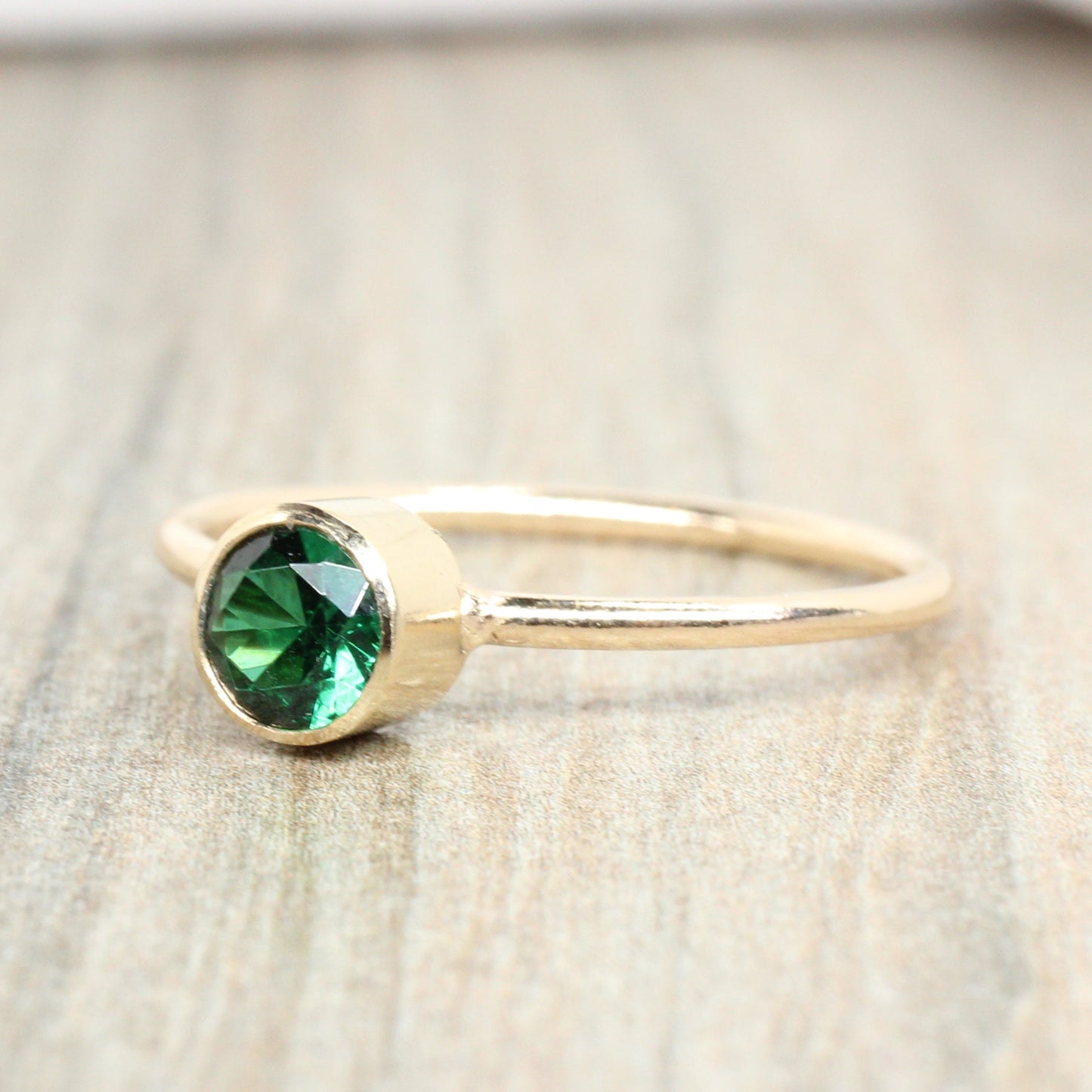 Lab Emerald Stacking Ring in 14K Gold Filled // 5mm Faceted Gemstone May Birthstone
