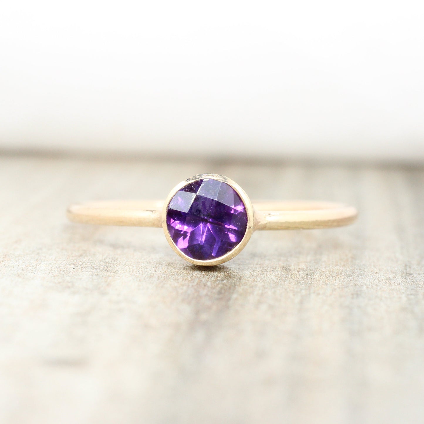 14K Gold Filled Genuine Amethyst Ring // 5mm Faceted February Birthstone