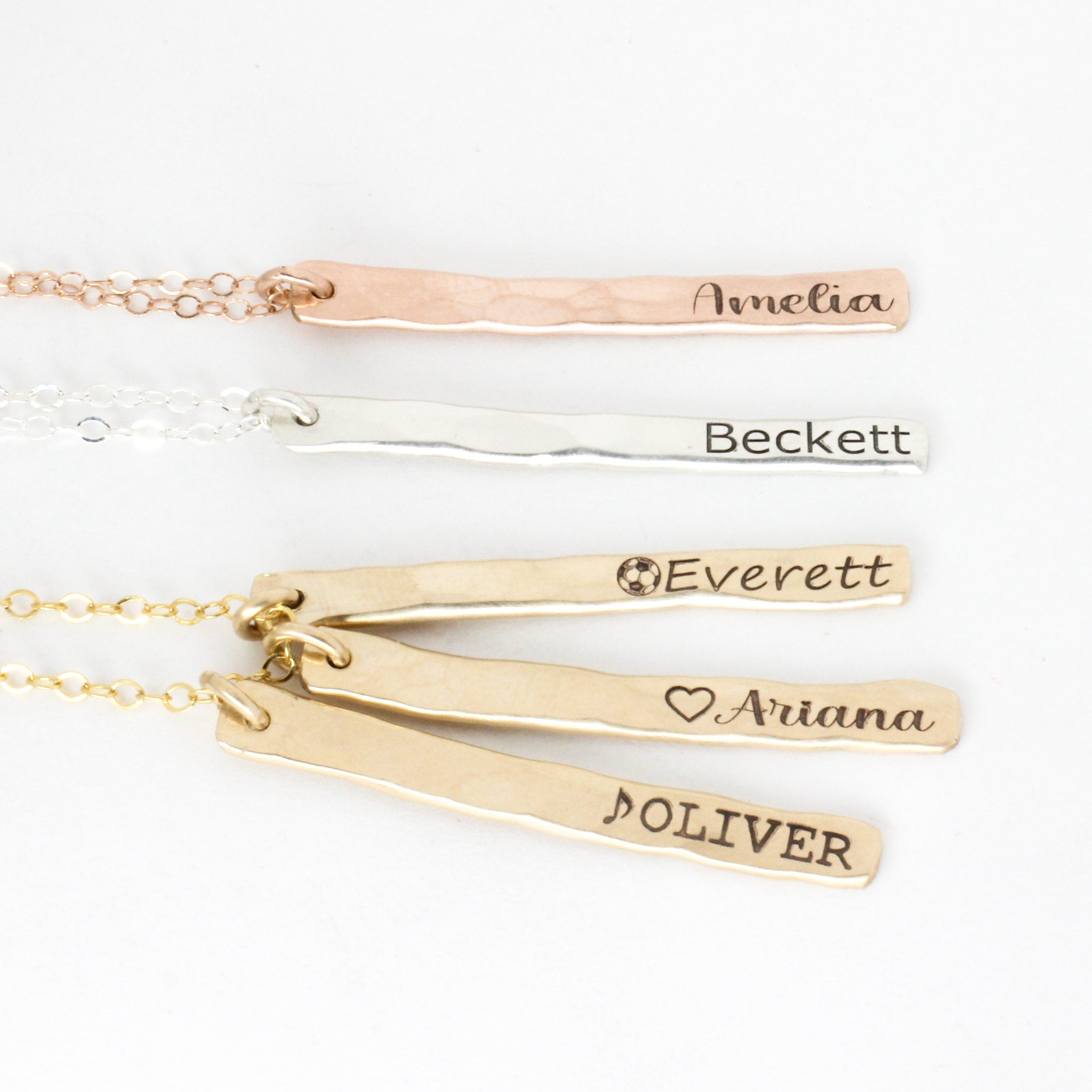 Vertical Bar Necklace,Personalized Long Bar Necklace,4 Sides Engraved Bar  Necklace | Umagicbox