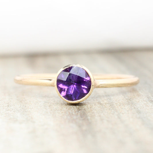 14K Gold Filled Genuine Amethyst Ring // 5mm Faceted February Birthstone