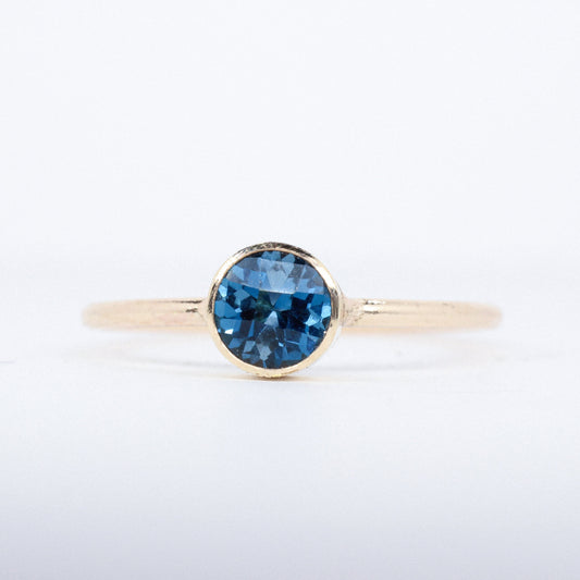 14K Gold Filled London Blue Topaz Ring // 5mm Faceted Gemstone December Birthstone