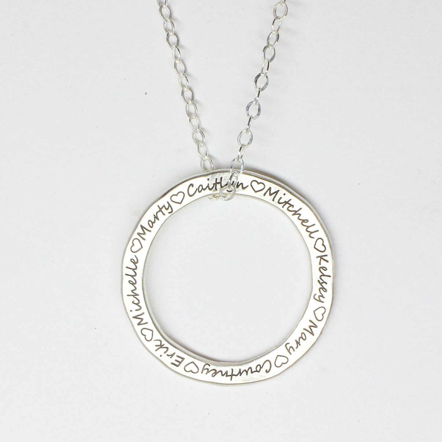 Sterling Silver Circle Name Necklace | Custom Engraved Necklace Pendant | Handmade Personalized Jewelry