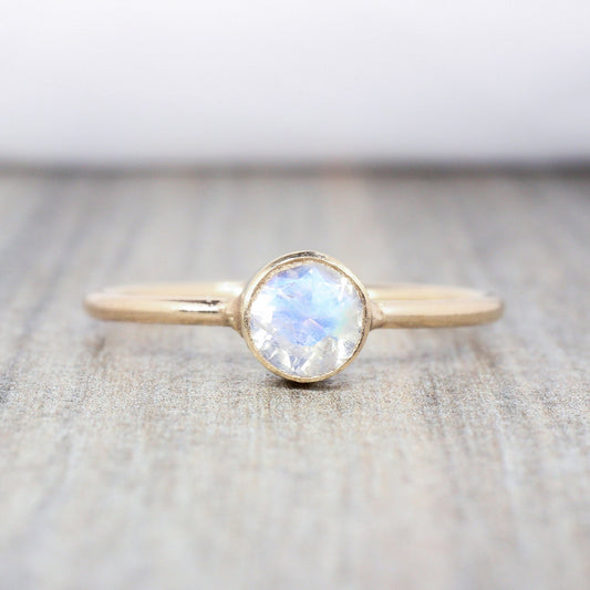 Rainbow Moonstone Stacking Ring in 14K Gold Filled // 5mm Faceted Gemstone June Birthstone