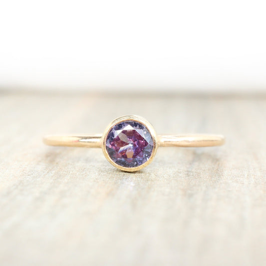 14K Gold Filled Gold Lab Alexandrite Stacking Ring // 5mm Faceted June Birthstone Ring