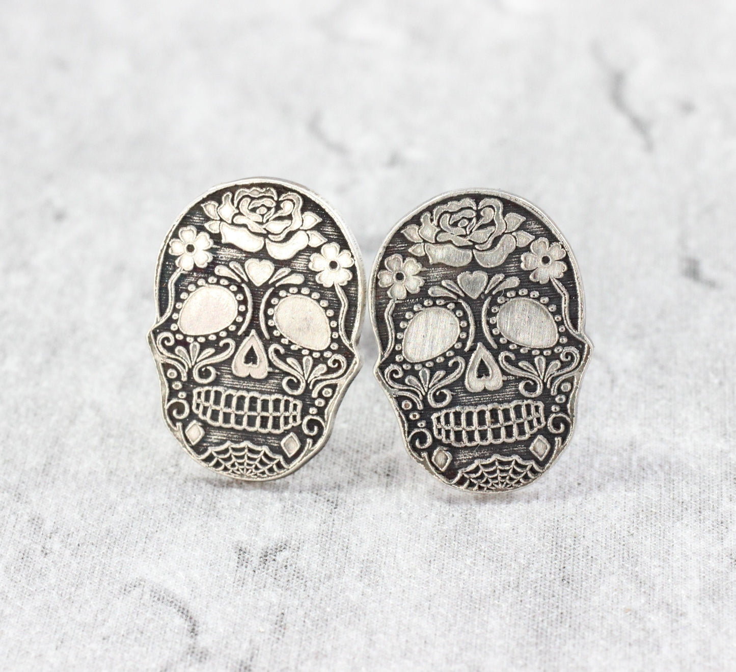 Sterling Silver Sugar Skull Stud Earrings